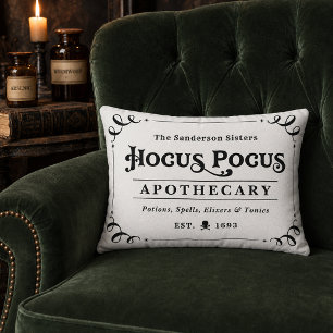 Hocus Pocus Apothecary Black and White Halloween Accent Pillow