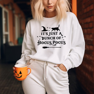 Hocus Pocus Black Cat White Womens Halloween Sweatshirt