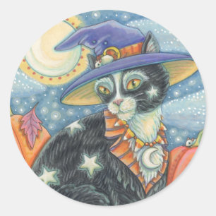 HOCUS POCUS BLACK CAT WITCH, HALLOWEEN STICKERS Rd