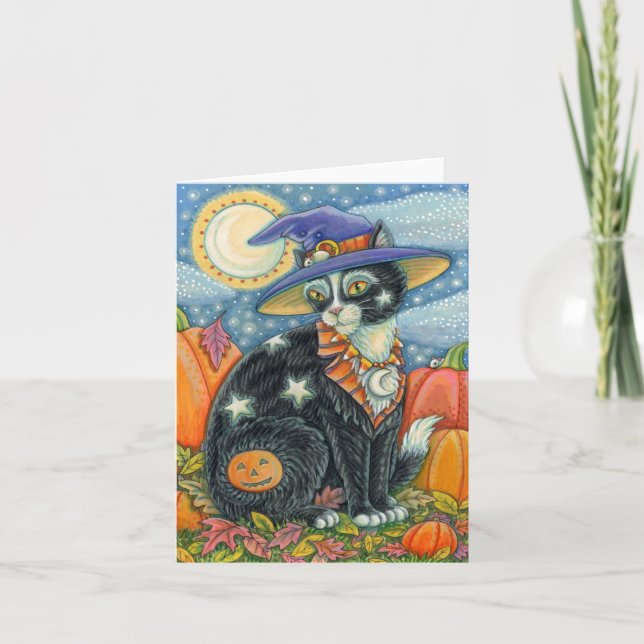 HOCUS POCUS BLACK CAT WITCH, MOUSE HALLOWEEN Blank Card (Front)
