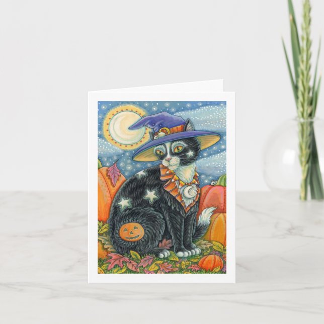 HOCUS POCUS BLACK CAT WITCH, MOUSE HALLOWEEN Blank Card (Front)