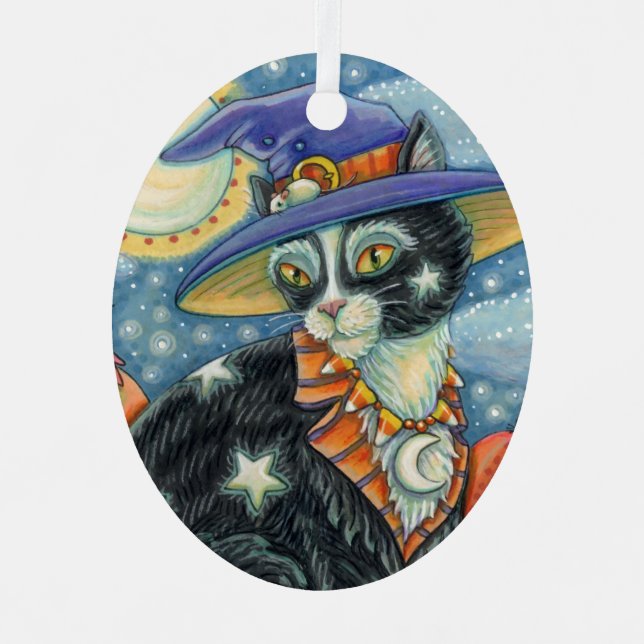 HOCUS POCUS BLACK CAT WITCH & MOUSE HALLOWEEN METAL ORNAMENT (Front)