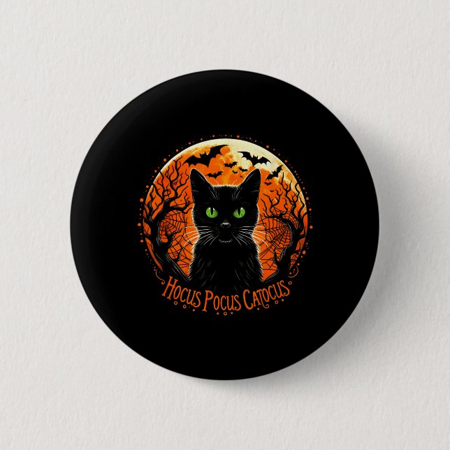 Hocus Pocus Catocus Halloween Black Cat Lover Men 2 Inch Round Button (Front)