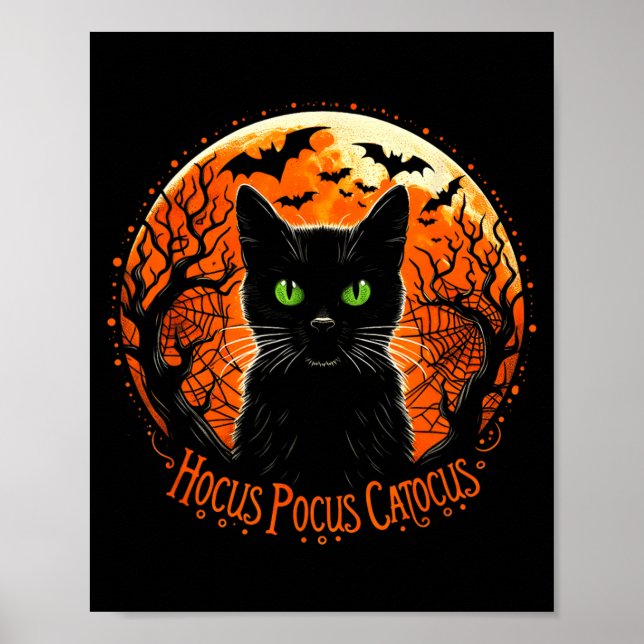 Hocus Pocus Catocus Halloween Black Cat Lover Men Poster (Front)