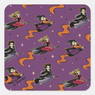 Hocus Pocus Flying Witches Pattern Square Sticker