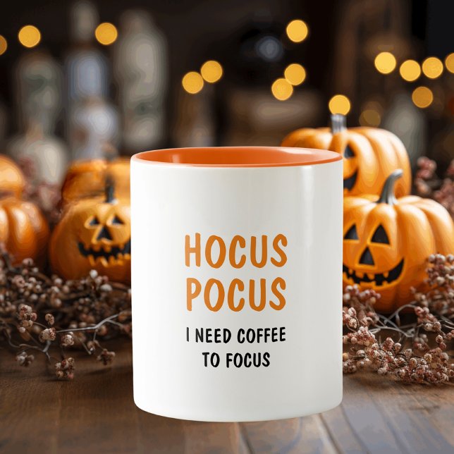 Hocus Pocus Funny Halloween Quote | Orange  Two-Tone Coffee Mug (Creator Uploaded)