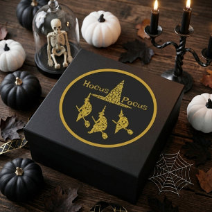 Hocus Pocus Golden Witches on Broom Spooky Scary Classic Round Sticker
