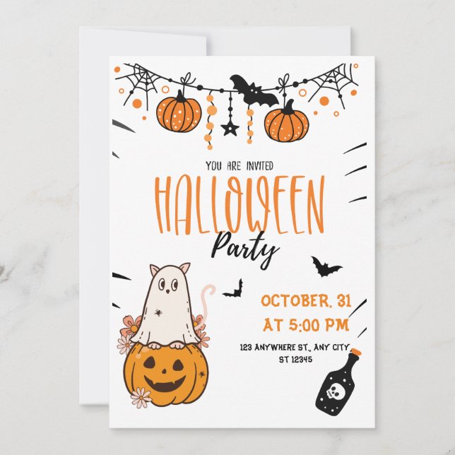 Hocus Pocus Halloween party invitation card (Front)
