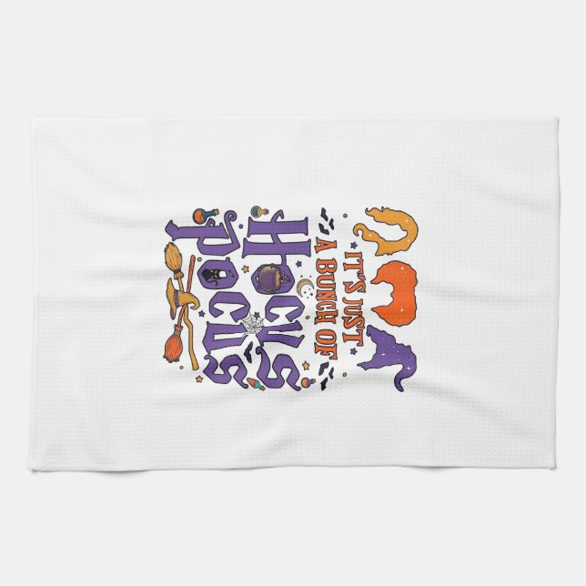 Hocus Pocus Halloween Witches Cauldron Broom Cat M Kitchen Towel (Horizontal)