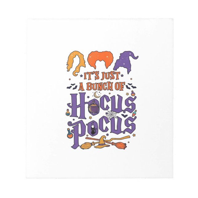 Hocus Pocus Halloween Witches Cauldron Broom Cat M Notepad (Front)
