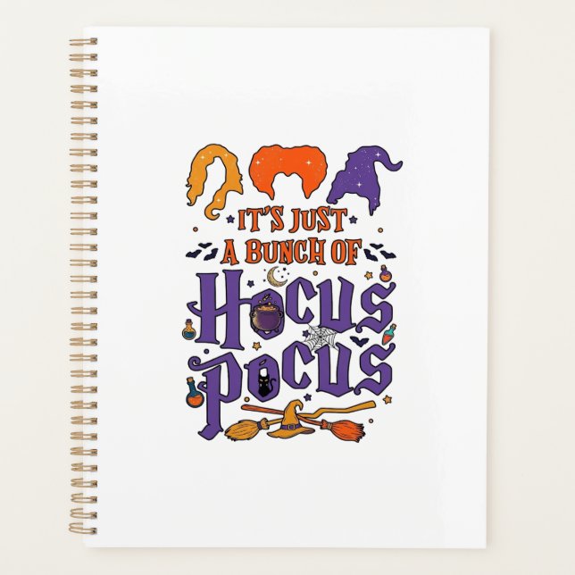 Hocus Pocus Halloween Witches Cauldron Broom Cat M Planner (Front)