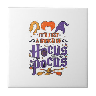 Hocus Pocus Halloween Witches Cauldron Broom Cat M Tile