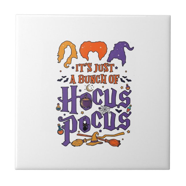 Hocus Pocus Halloween Witches Cauldron Broom Cat M Tile (Front)