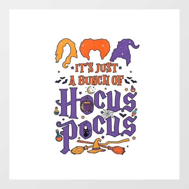 Hocus Pocus Halloween Witches Cauldron Broom Cat M Window Cling (Sheet)