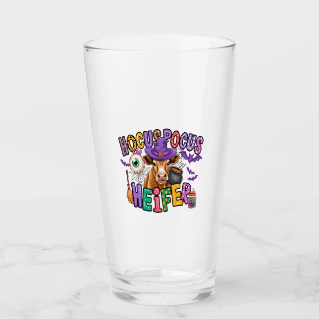 Hocus Pocus Heifer Halloween Cow Glass (Front)