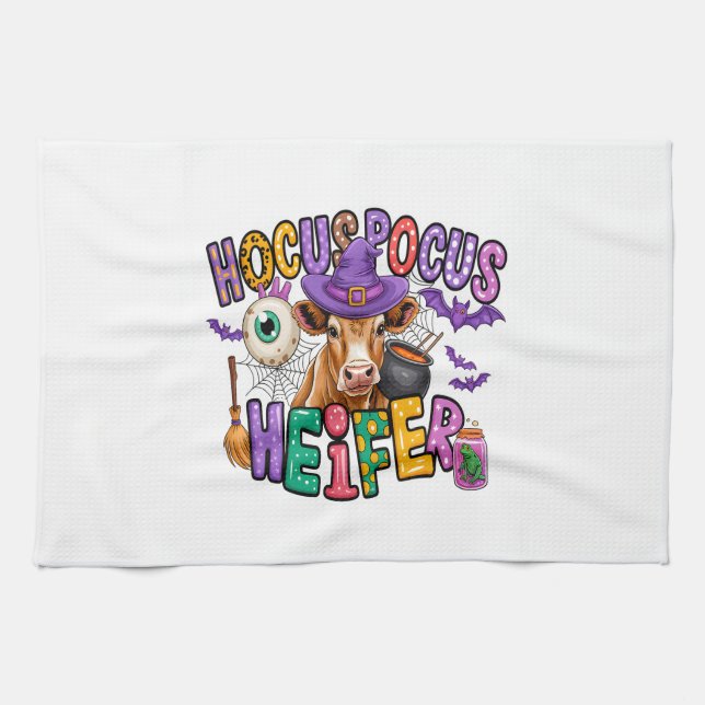 Hocus Pocus Heifer Halloween Cow Kitchen Towel (Horizontal)
