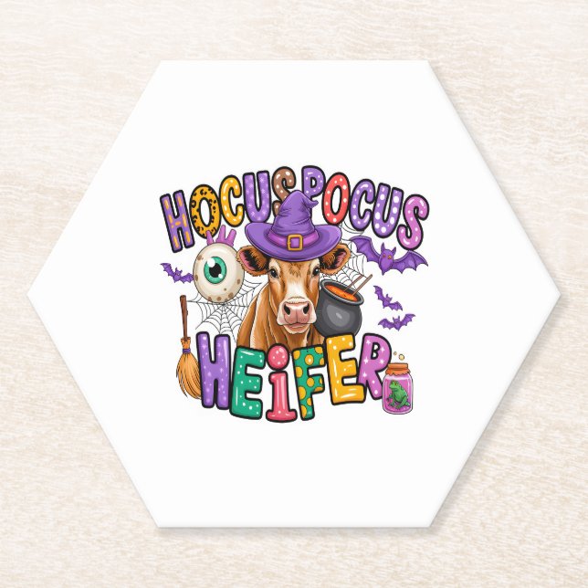 Hocus Pocus Heifer Halloween Cow Paper Coaster (Front)