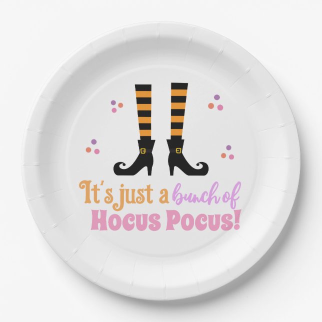 Hocus Pocus Modern Halloween Orange Purple Quote Paper Plate (Front)