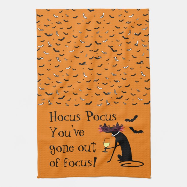 Hocus Pocus Out of Focus Halloween Wine Quote Kitchen Towel (Vertical)
