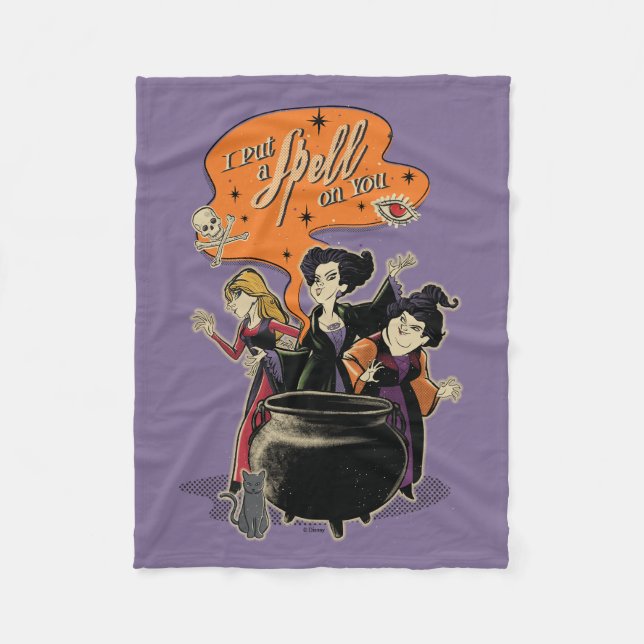 Hocus Pocus Retro Spellcasting Cauldron Fleece Blanket (Front)