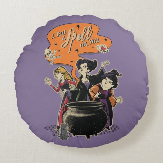 Hocus Pocus Retro Spellcasting Cauldron Round Pillow (Front)