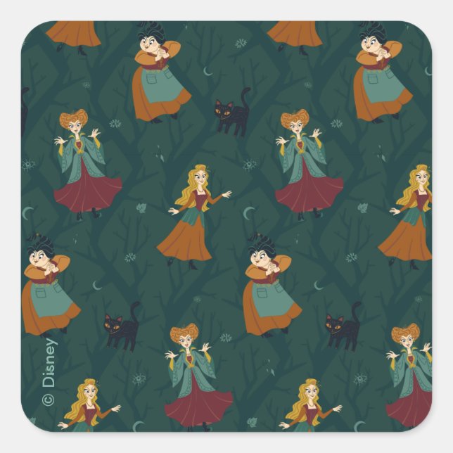 Hocus Pocus Sanderson Sisters Forest Pattern Square Sticker (Front)