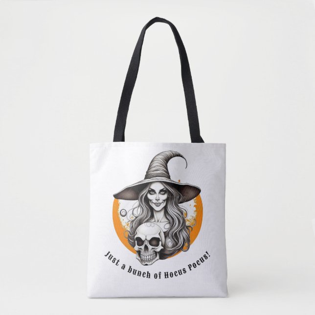 Hocus Pocus Skeleton Witch Halloween Realistic Art Tote Bag (Front)