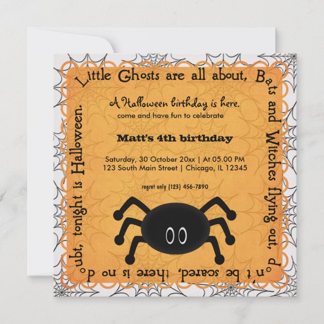 Hocus Pocus Spider Birthday Invitation (Front)