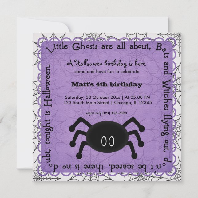 Hocus Pocus Spider Birthday Invitation (Front)