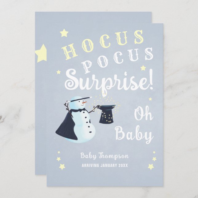 Hocus Pocus Surprise Winter Snowman Pregnancy  Invitation (Front/Back)