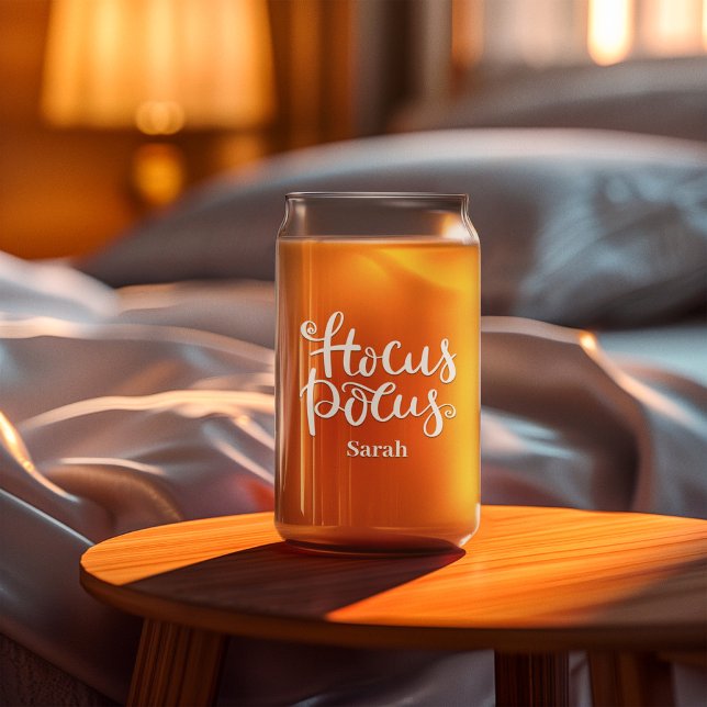 Hocus Pocus Typography Halloween Custom Name Can Glass (Creator Uploaded)