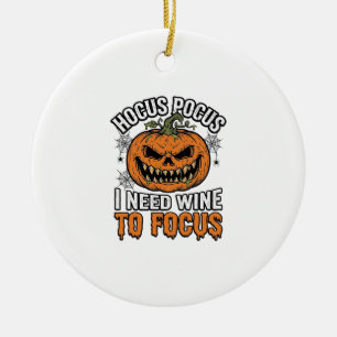 Hocus Pocus Wine Pumpkin Halloween Shirt Design_1 Ceramic Ornament