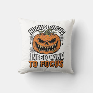 Hocus Pocus Wine Pumpkin Halloween Shirt Design_1 Throw Pillow