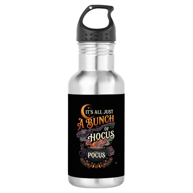 Hocus Pocus Witch Broom Black Cat Magic Cauldron H 532 Ml Water Bottle (Front)