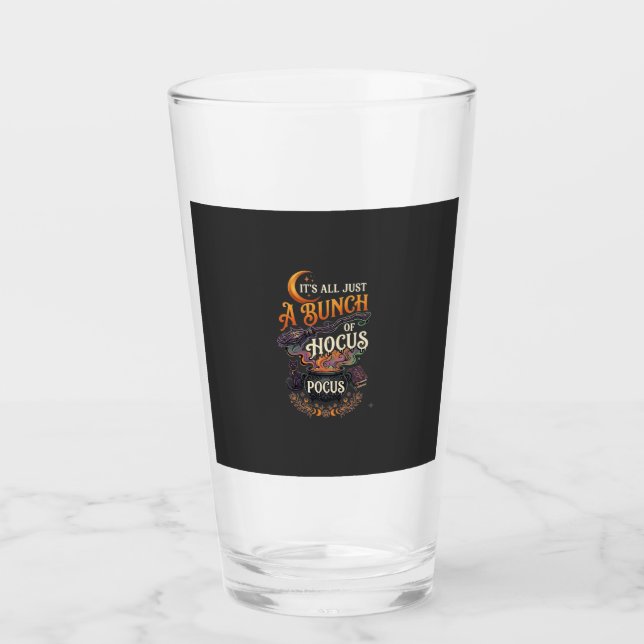 Hocus Pocus Witch Broom Black Cat Magic Cauldron H Glass (Front)