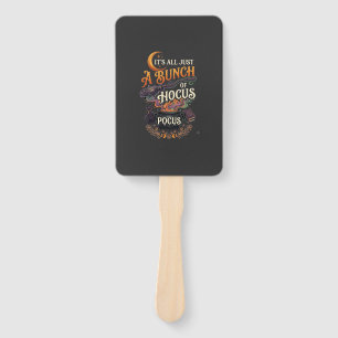 Hocus Pocus Witch Broom Black Cat Magic Cauldron H Hand Fan