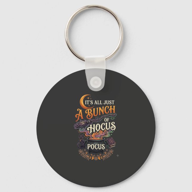 Hocus Pocus Witch Broom Black Cat Magic Cauldron H Keychain (Front)