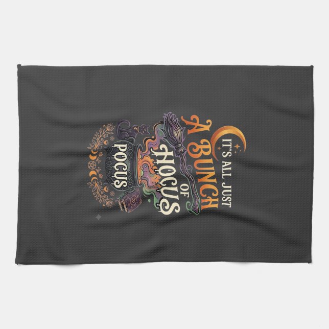 Hocus Pocus Witch Broom Black Cat Magic Cauldron H Kitchen Towel (Horizontal)