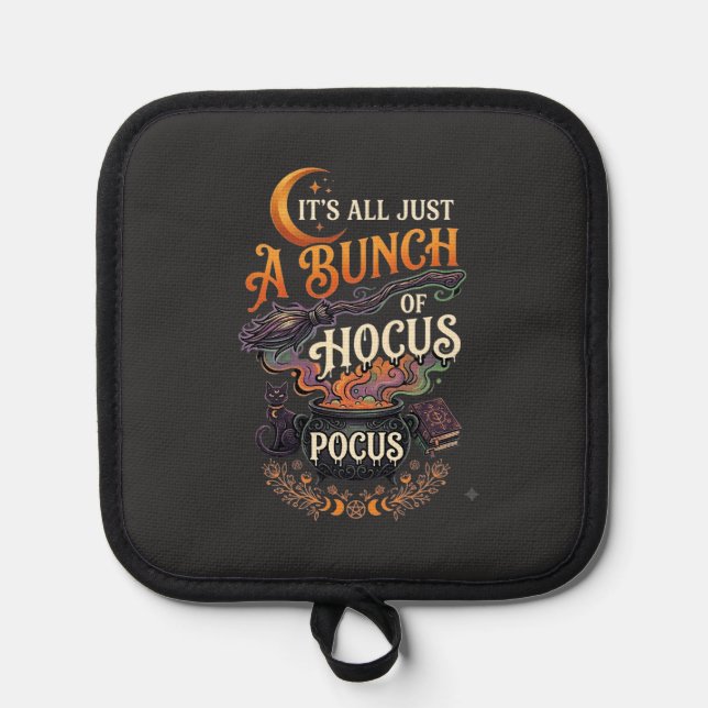 Hocus Pocus Witch Broom Black Cat Magic Cauldron H Pot Holder (Front)