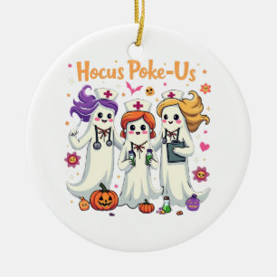 Hocus-Poke Us Nursing Spooky Halloween Ghost Ceramic Ornament