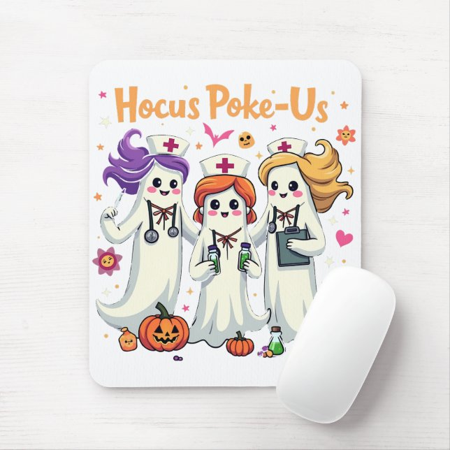 Hocus-Poke Us Nursing Spooky Halloween Ghost  Mouse Pad (With Mouse)