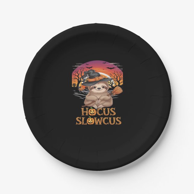 Hocus Slowcus Sloth lovers Halloween costume tee E Paper Plate (Front)