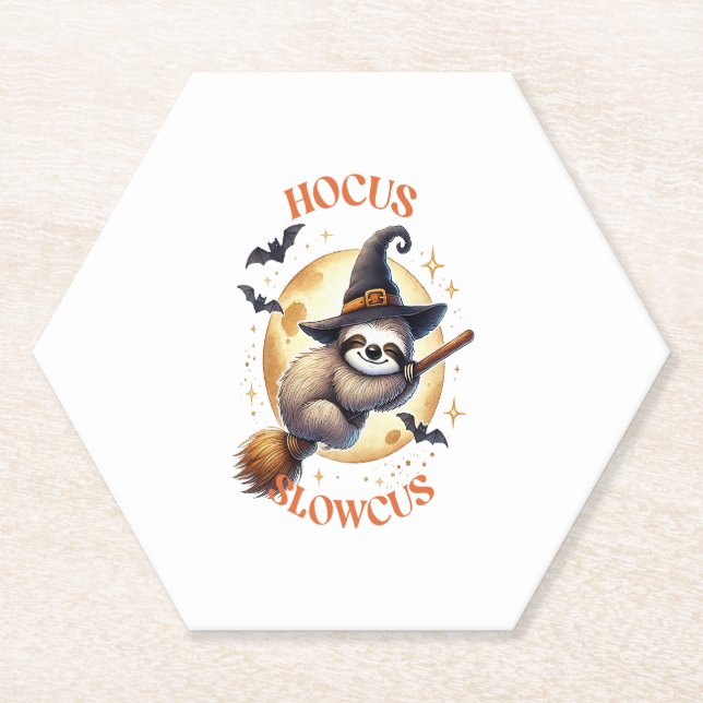 Hocus Slowcus Witch Sloth Paper Coaster (Front)