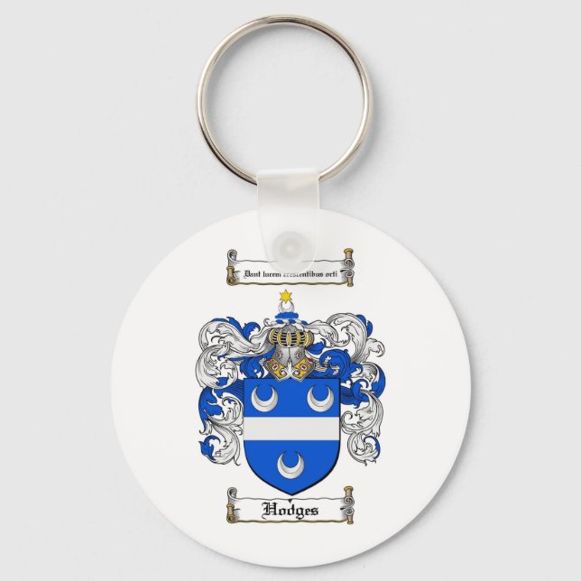 HODGES FAMILY CREST -  HODGES COAT OF ARMS KEYCHAIN (Front)