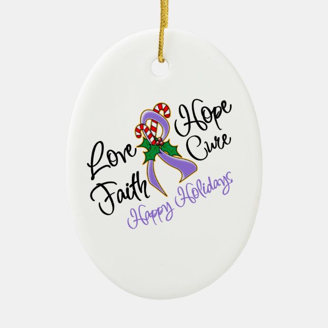 Hodgkin Lymphoma Hope Love Cure Happy Holidays Ceramic Ornament (Front)