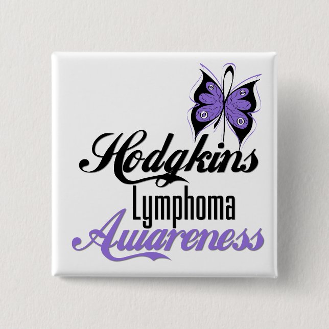 Hodgkins Lymphoma Awareness Butterfly 2 Inch Square Button (Front)