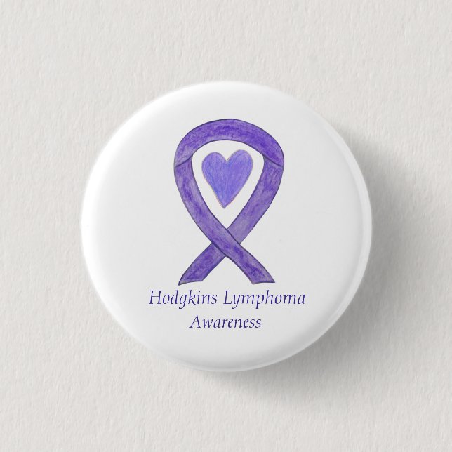 Hodgkins Lymphoma Awareness Ribbon Heart Button (Front)