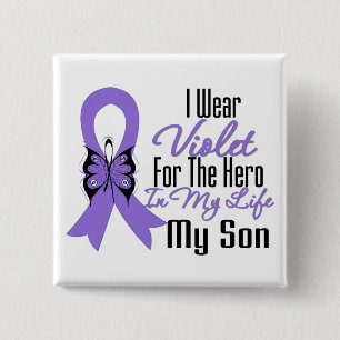 Hodgkins Lymphoma Ribbon My Hero My Son 2 Inch Square Button
