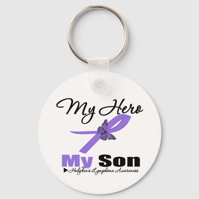Hodgkins Lymphoma Ribbon My HERO My Son Keychain (Front)