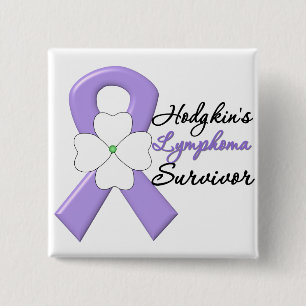 Hodgkin's Lymphoma Survivor Flower Ribbon 2 Inch Square Button
